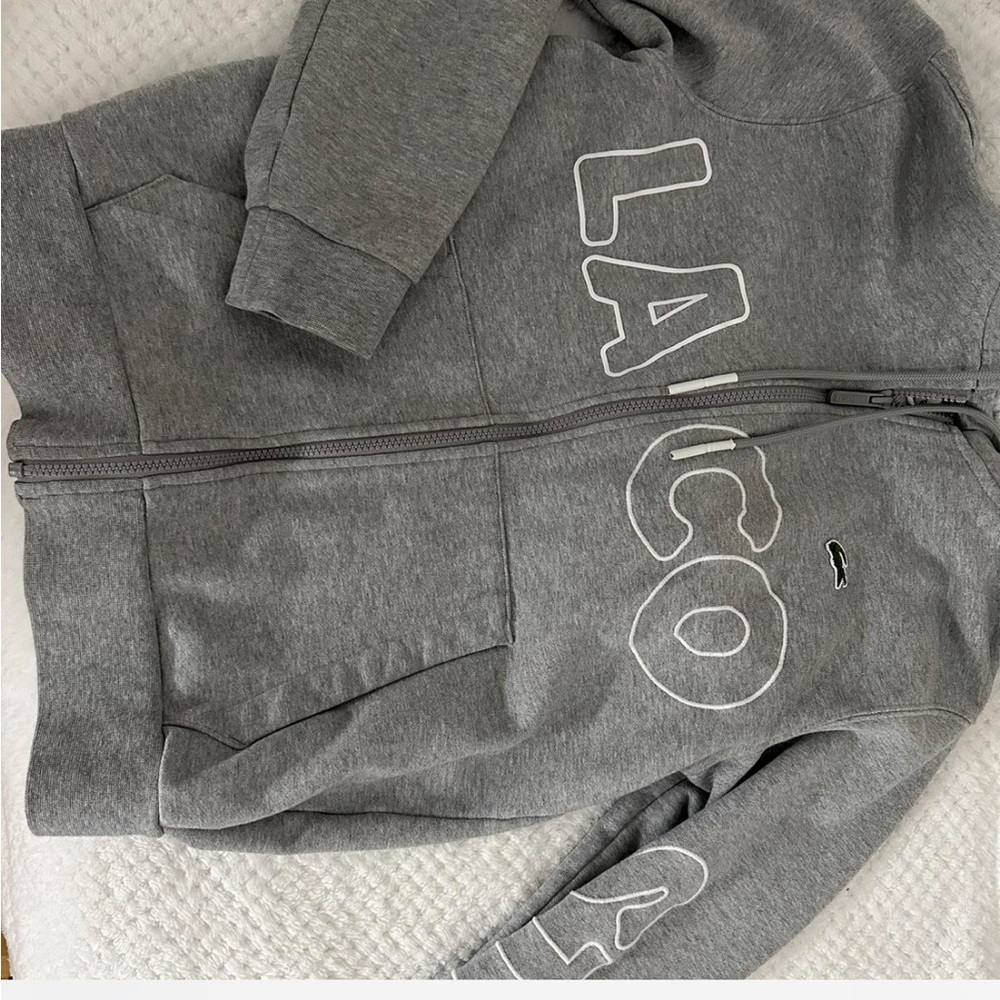 Light grey Lacoste zip up hoodie
